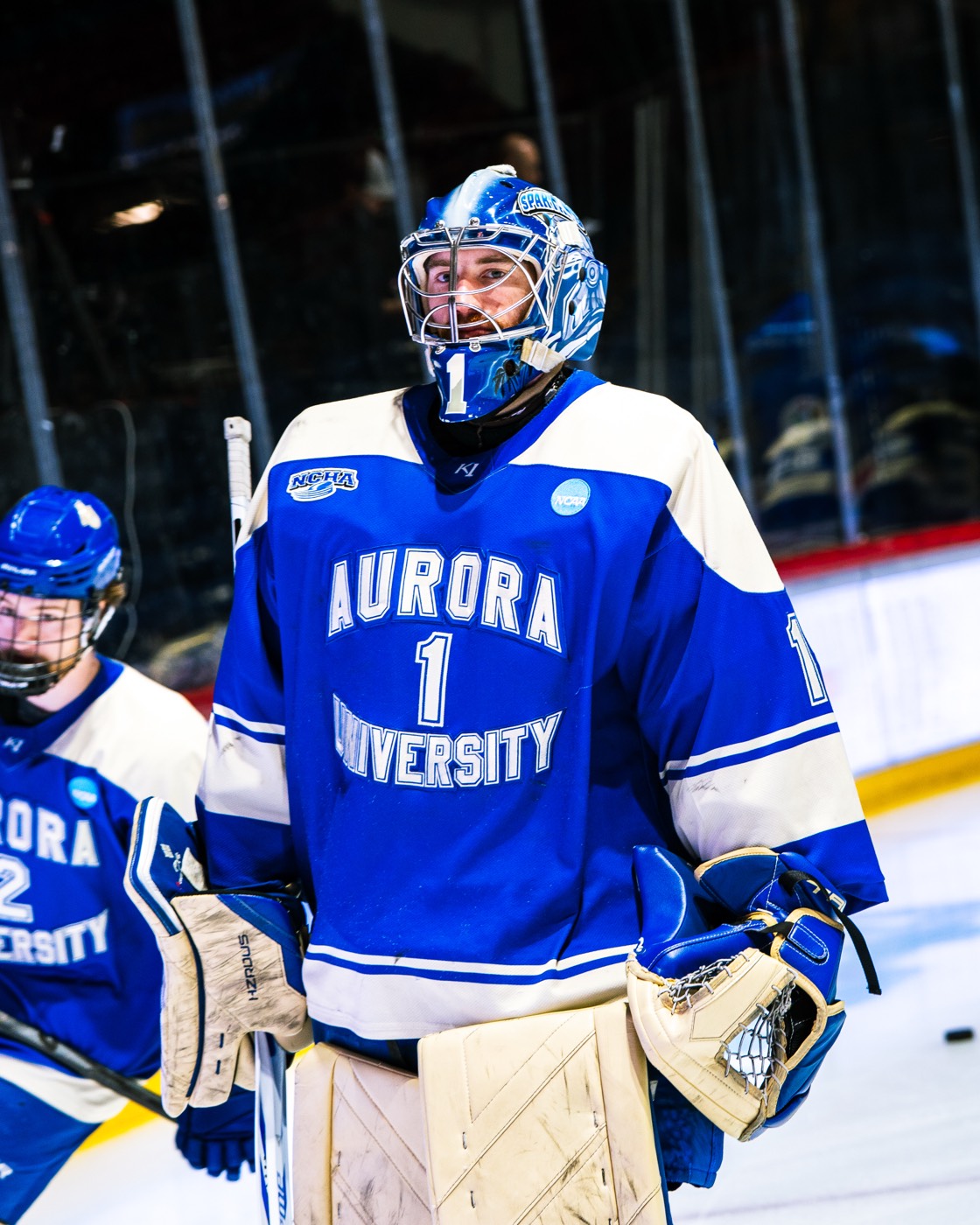 Aurora goalie at the Frozen Four